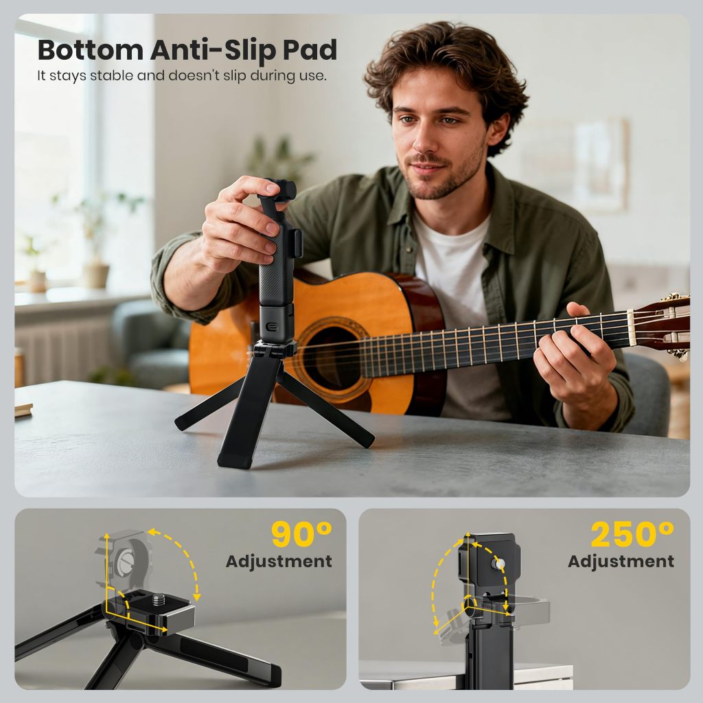 Giá đỡ chân máy từ tính cho DJI Osmo Pocket 4 / 3, Chân đế ba chân bằng nhôm có thể gập lại 5 trong 1, Vít 1 / 4 ", 90°/250° Giá đỡ móc có thể điều chỉnh cho du lịch Vlogging