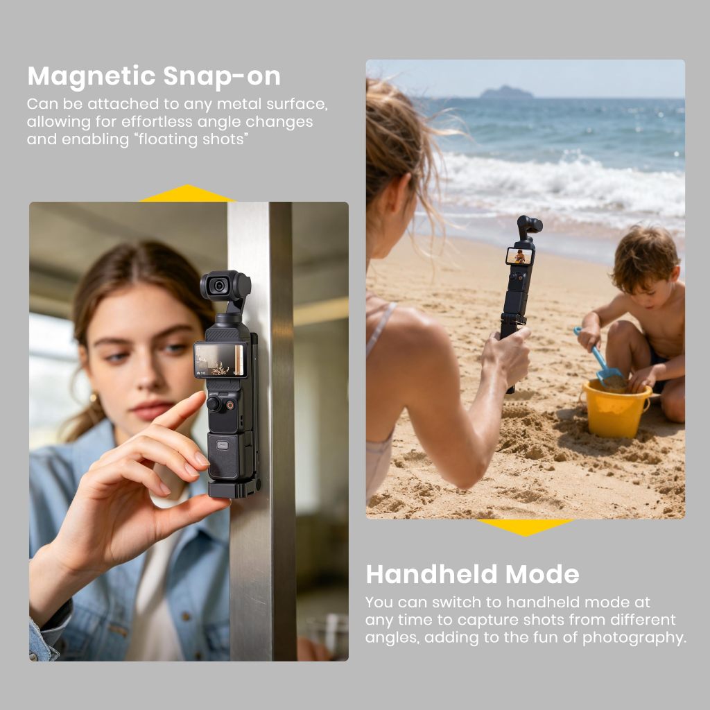 Giá đỡ chân máy từ tính cho DJI Osmo Pocket 4 / 3, Chân đế ba chân bằng nhôm có thể gập lại 5 trong 1, Vít 1 / 4 ", 90°/250° Giá đỡ móc có thể điều chỉnh cho du lịch Vlogging