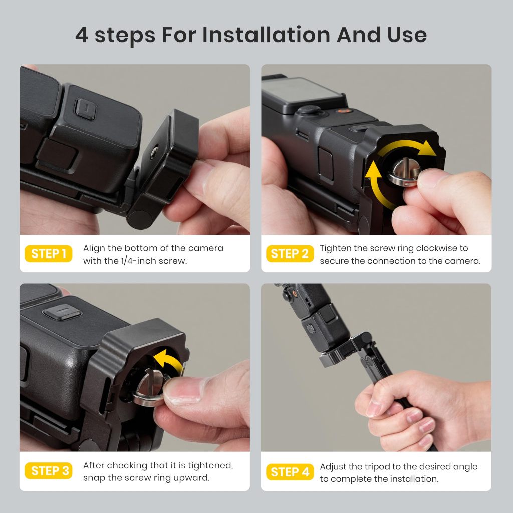 Giá đỡ chân máy từ tính cho DJI Osmo Pocket 4 / 3, Chân đế ba chân bằng nhôm có thể gập lại 5 trong 1, Vít 1 / 4 ", 90°/250° Giá đỡ móc có thể điều chỉnh cho du lịch Vlogging
