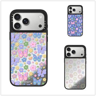 Không Dây Từ Tính Cho iPhone 17 16 15 14 13 Pro Max Plus Hoa Bướm Đen Cạnh Cứng Ốp điện thoại Khắc Logo