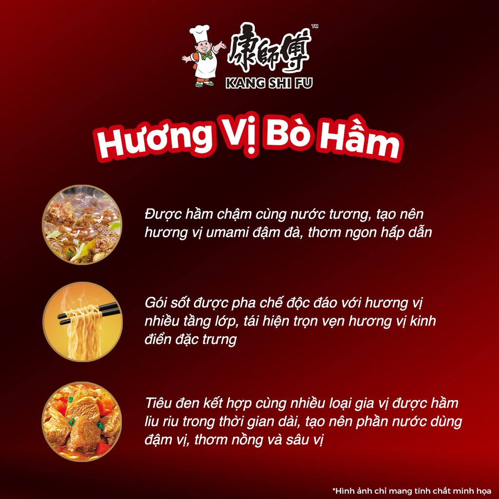 Lốc 5 gói mì ăn liền KANG SHI FU vị bò hầm, Nước dùng đậm đà, thơm ngon hấp dẫn, 106g/gói