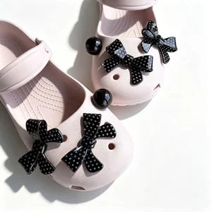 Thời Trang Họa Tiết Đen Giày Quyến Rũ 6Psc Nữ Sandal Trang Trí Nút DIY Phụ Kiện Giày Bộ