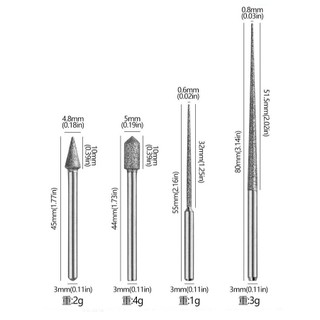 3MM Chân Mài Thanh Mini Khoan Kim Cương Đầu Mài Bur Kim Khắc Khắc Đánh Bóng Ngọc Đá Mũi Khoan