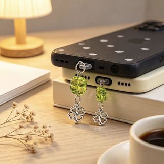 Điện Thoại Di Động Chống Bụi Cắm Tự Làm Nhỏ Tươi May Mắn Bốn Lá Cỏ Ba Lá Mặt Dây Chuyền Trang Trí Điện Thoại Di Động
