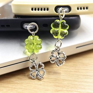 Điện Thoại Di Động Chống Bụi Cắm Tự Làm Nhỏ Tươi May Mắn Bốn Lá Cỏ Ba Lá Mặt Dây Chuyền Trang Trí Điện Thoại Di Động