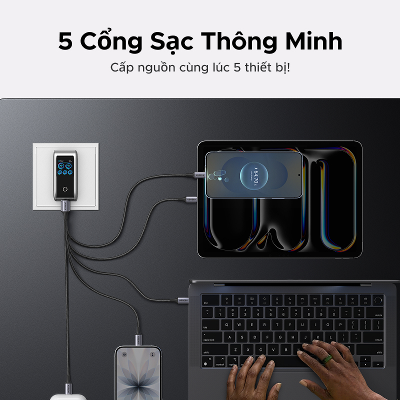 Bộ sạc GaN 5 cổng UGREEN 100W (USB-C * 4 / USB-A * 1)/160W, Bộ sạc nhanh cho Iphone / Samsung / Máy tính / Ipad | BigBuy360 - bigbuy360.vn