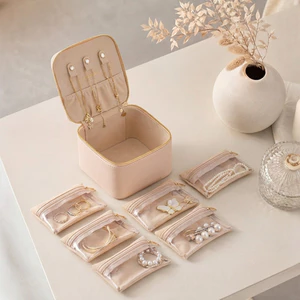 CASEGRACE Hộp đựng trang sức du lịch nhỏ, 6 túi dây kéo nhung, quà tặng sinh nhật cho nữ