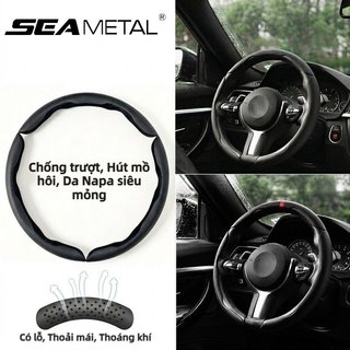 Bọc Vô Lăng Ô Tô SEAMETAL Bọc Vô Lăng Xe Hơi Bằng Da Thật Đen Siêu Mỏng, Chống Trơn Trượt, Thấm Hút Mồ Hôi