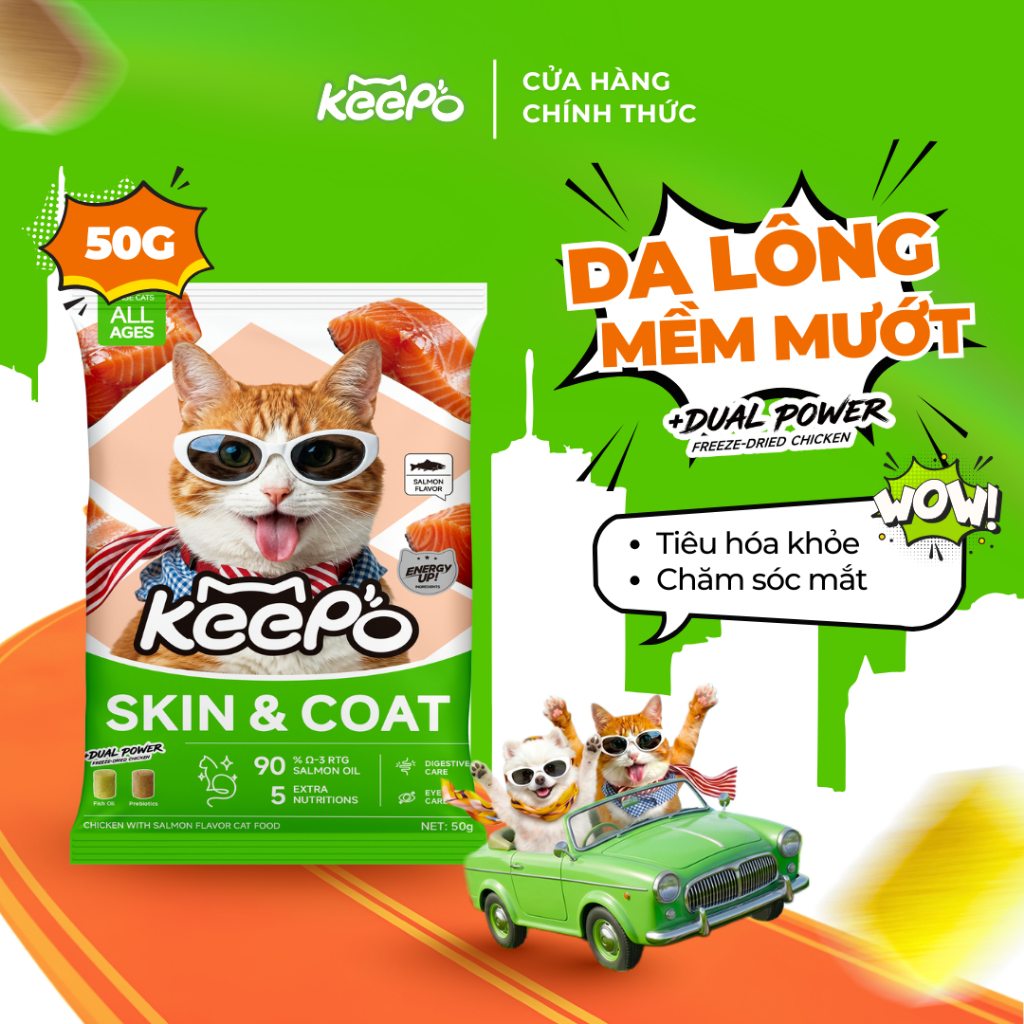 Thức ăn cho mèo KEEPO K1 Gói 50G, Omega 3 dưỡng da & lông, Tiêu hóa khỏe mạnh, Chăm sóc mắt