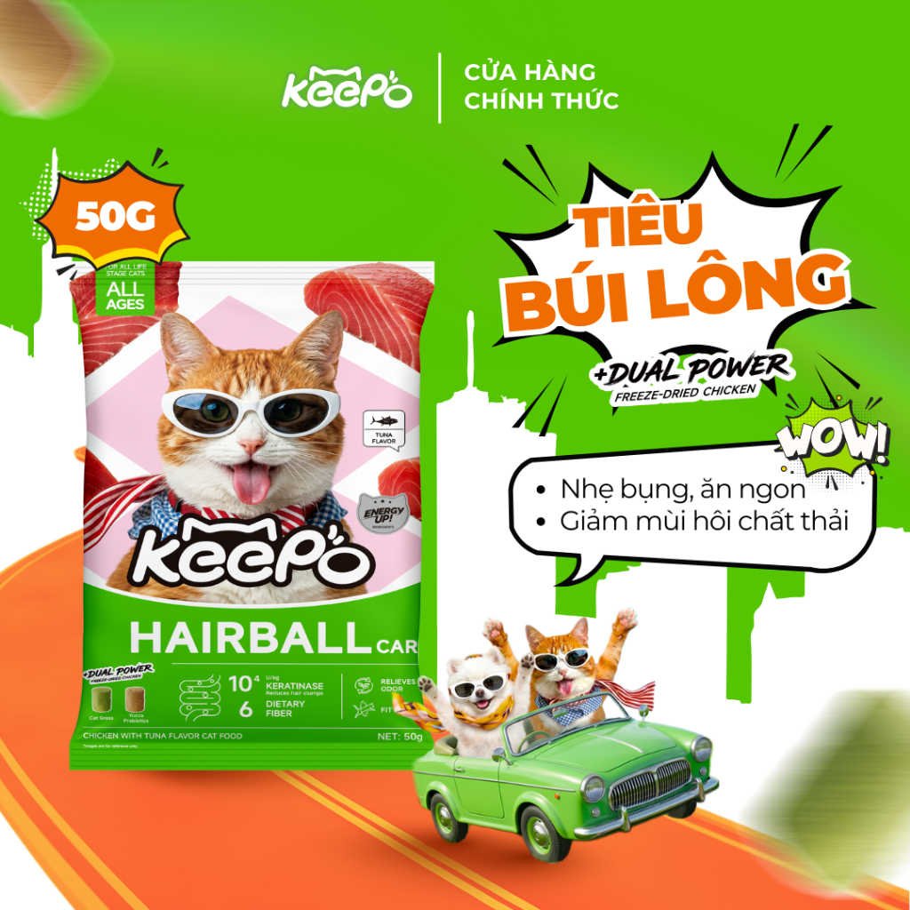 Thức ăn cho mèo KEEPO K2 Gói 50G, giảm rụng lông, kiểm soát mùi hôi chất thải, ăn ngon nhẹ bụng