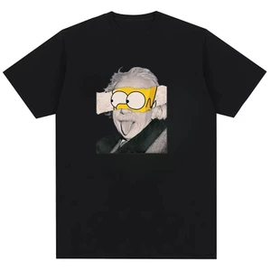 Áo thun Cotton nguyên chất thoải mái in họa tiết vui nhộn của Einstein và Homer dành cho nam và nữ
