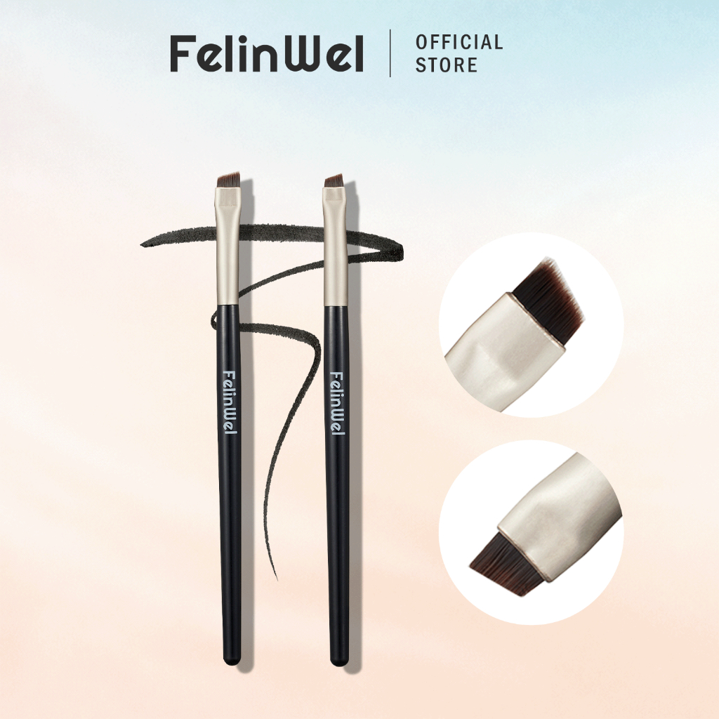 FelinWel - Bộ 2 Cọ Kẻ Lông Mày Góc Cạnh Nhỏ Cho Nữ, Kiêm Cọ Kẻ Mắt Đa Năng, Cầm Tay Tiện Lợi Dễ Tạo Hình