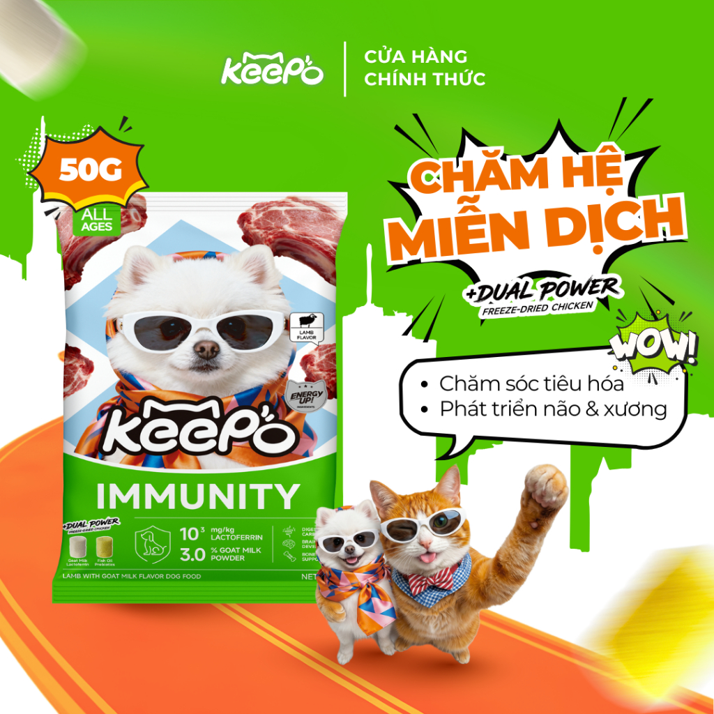Thức ăn cho chó KEEPO K4 Combo 10 Gói 50G chăm sóc tiêu hóa DHA & vitamin D3 phát triển não và xương