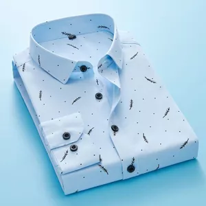 Áo sơ mi nam dài tay in hình mùa hè màu trắng công sở Áo sơ mi Cotton hoa thông thường