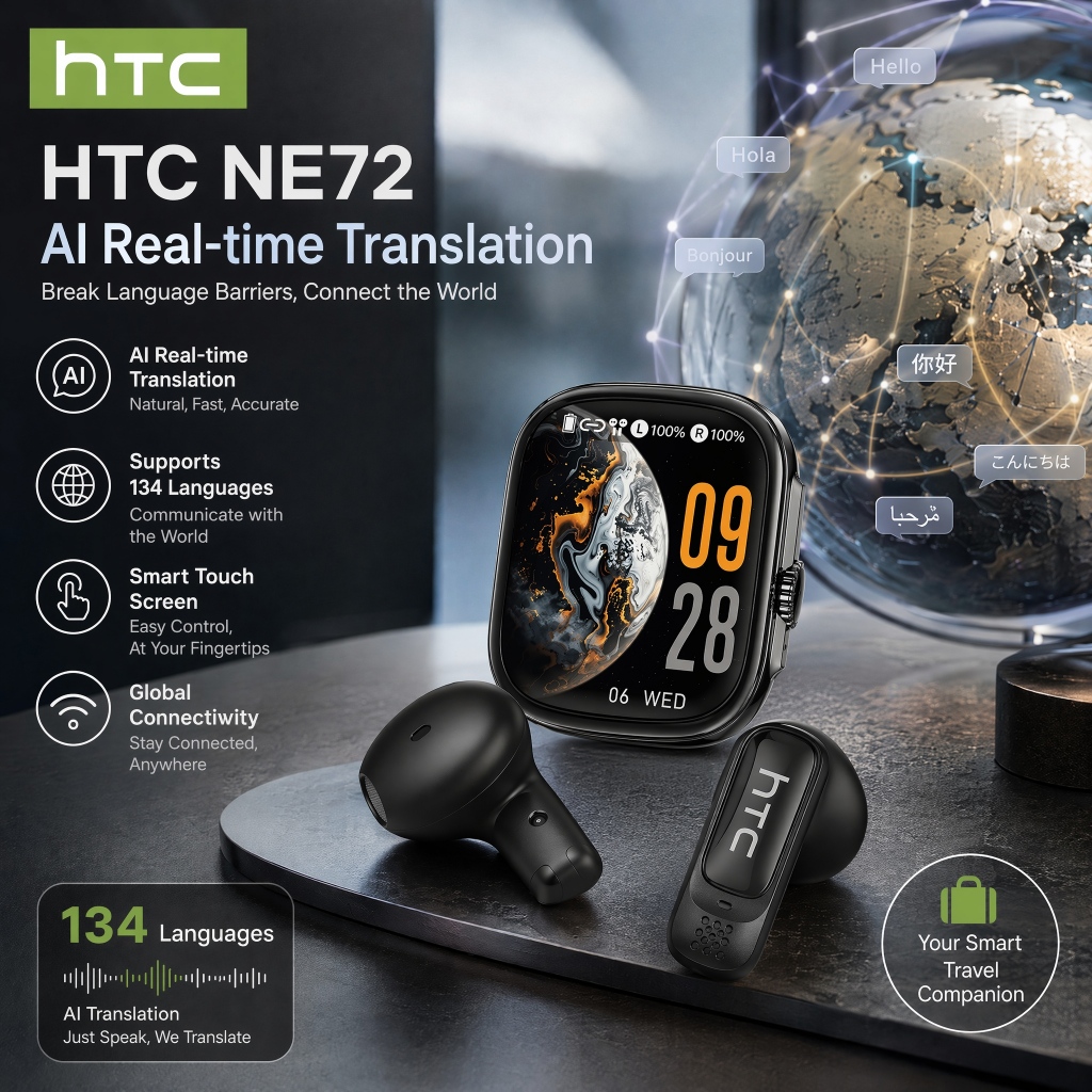 HTC NE72 Mới AI Tai nghe dịch thuật HIFI Tai nghe Bluetooth không dây Khử tiếng ồn ENC Tai nghe thể thao