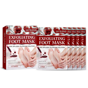 Mặt nạ tẩy tế bào chết Jaysuing 5 đôi AHA 30% + BHA 2% Mặt nạ lột chân Loại bỏ chết Da nứt nẻ Dưỡng ẩm Tất điều trị bàn chân mịn màng