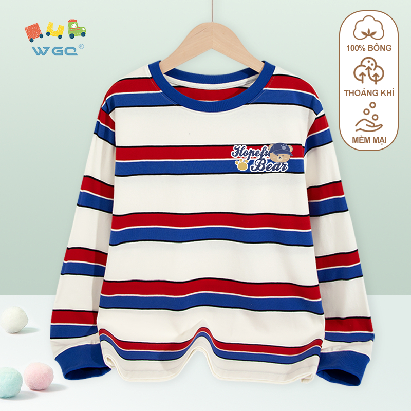 W.G.Q Áo thun dài tay bé trai，vải Cotton nguyên chất có in，mềm mại thoải mái，thời trang phù hợp