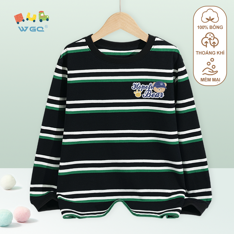 W.G.Q Áo thun dài tay bé trai，vải Cotton nguyên chất có in，mềm mại thoải mái，thời trang phù hợp