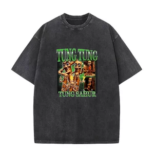Tung Tung Tung Saur Cá Sấu Máy Bay Ném Bom Brainrot Ngộ nghĩnh Meme Áo nam Nữ Bông Tai Kẹp Mùa Hè Áo Thường Ngày Rửa Vintage Tay Ngắn Áo