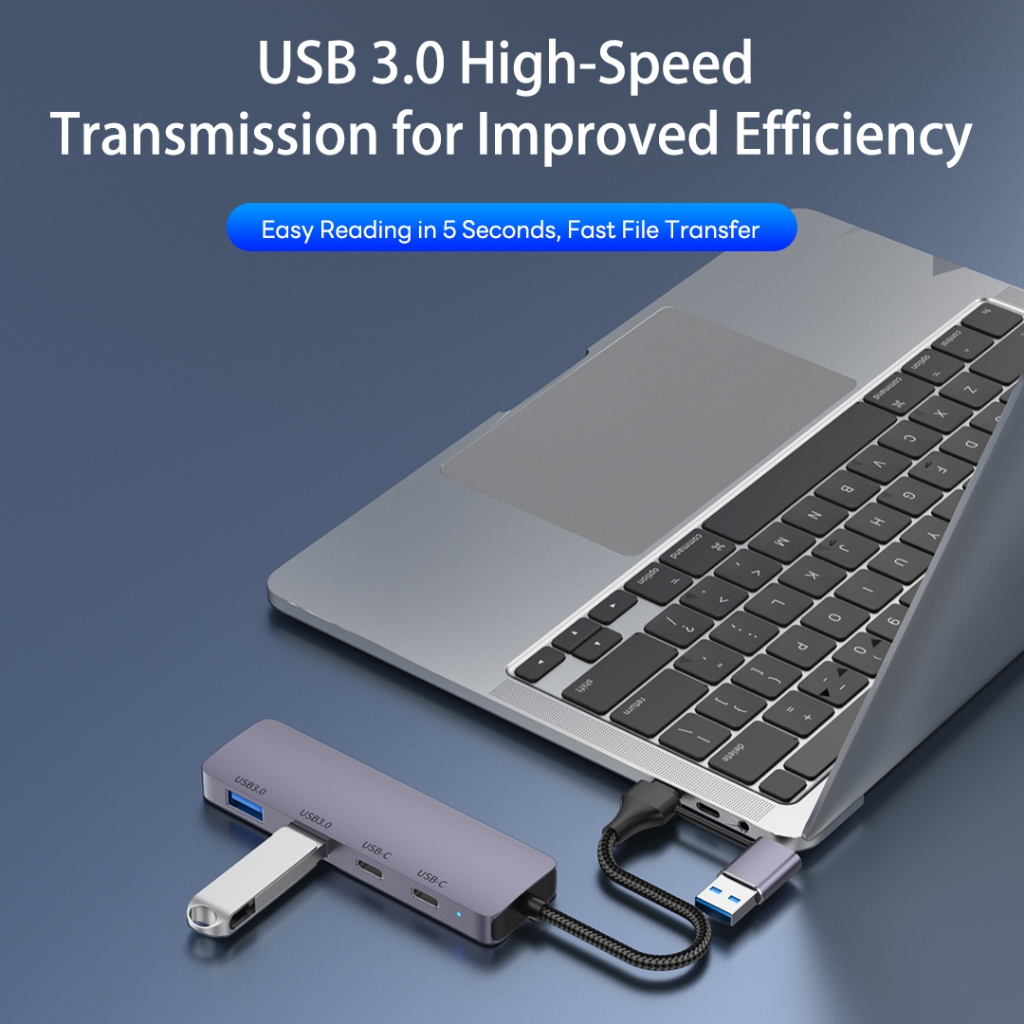 Hub 4 cổng Sunrose USB 3.0 / Type-C, Bộ chuyển đổi giao diện 2 trong 1, Hộp số nhanh 5Gbps, Sạc PD 100W, Vỏ hợp kim nhôm chắc chắn, Không cần trình điều khiển, Cắm & Chạy, cho máy tính xách tay, Des