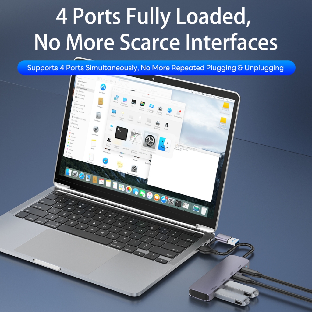 Hub 4 cổng Sunrose USB 3.0 / Type-C, Bộ chuyển đổi giao diện 2 trong 1, Hộp số nhanh 5Gbps, Sạc PD 100W, Vỏ hợp kim nhôm chắc chắn, Không cần trình điều khiển, Cắm & Chạy, cho máy tính xách tay, Des