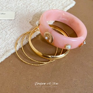 DREJEW Bộ 3 chiếc vòng tay đại dương nhựa & kim loại Sao biển ngọc trai giả đeo chồng đi biển du lịch hàng ngày