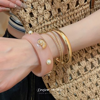 DREJEW Bộ 3 chiếc vòng tay đại dương nhựa & kim loại Sao biển ngọc trai giả đeo chồng đi biển du lịch hàng ngày