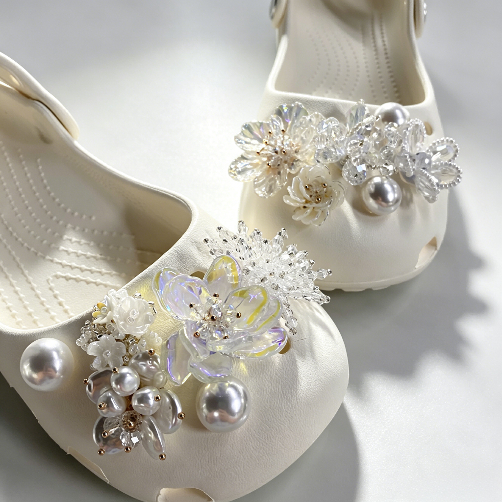 12 Chiếc Nữ Bé Gái Tắc Sandal Giày DIY Quyến Rũ Công Chúa Hoa Trắng Bling Bling Ngọc Trai Mặt Dây Chuyền Nút Lỗ Giày Trang Trí Bộ Phụ Kiện Quà Tặng
