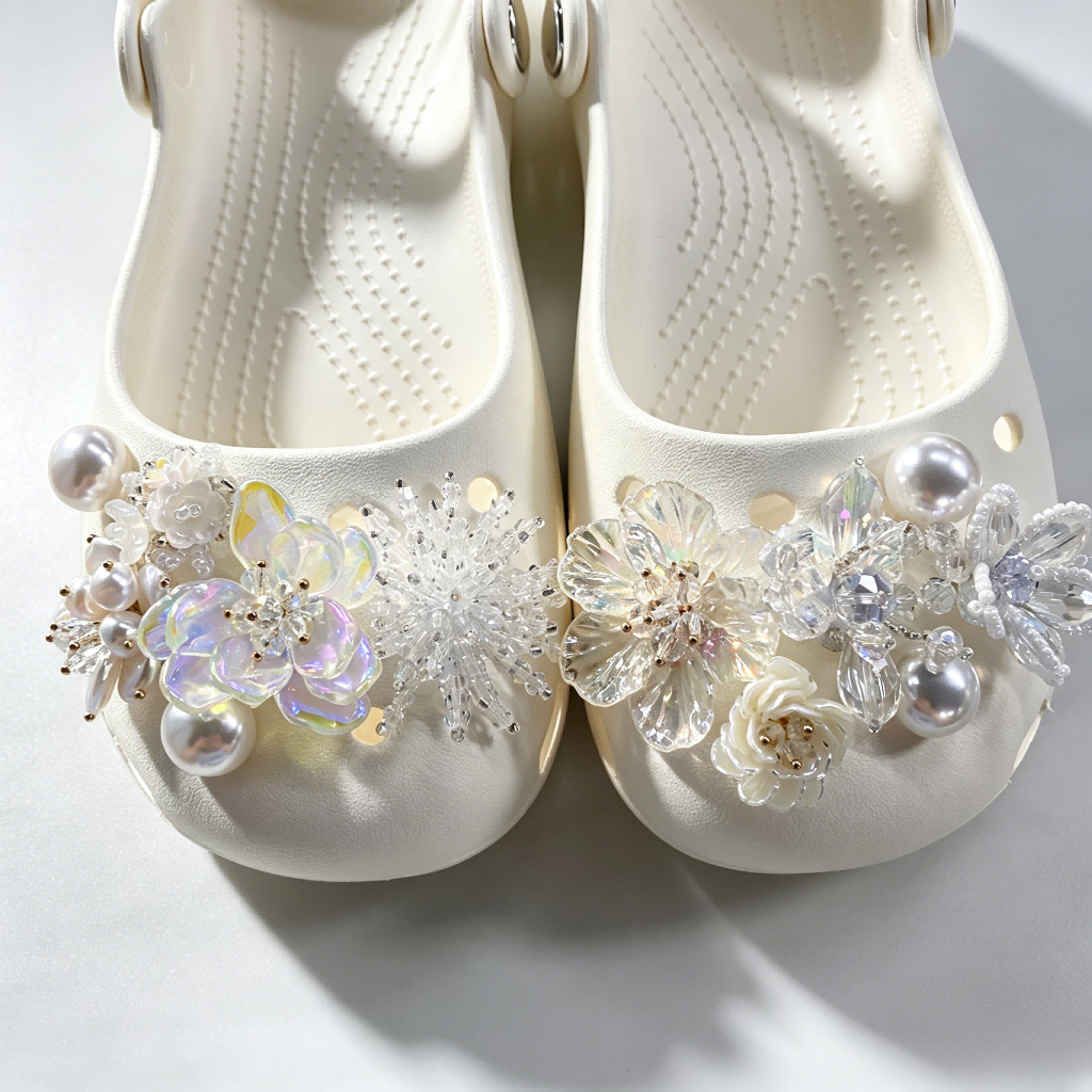12 Chiếc Nữ Bé Gái Tắc Sandal Giày DIY Quyến Rũ Công Chúa Hoa Trắng Bling Bling Ngọc Trai Mặt Dây Chuyền Nút Lỗ Giày Trang Trí Bộ Phụ Kiện Quà Tặng