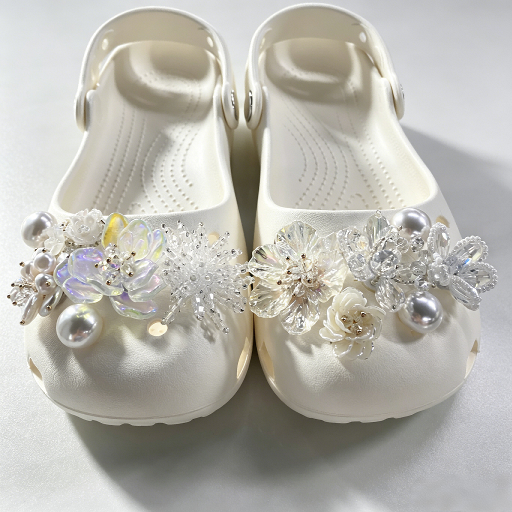 12 Chiếc Nữ Bé Gái Tắc Sandal Giày DIY Quyến Rũ Công Chúa Hoa Trắng Bling Bling Ngọc Trai Mặt Dây Chuyền Nút Lỗ Giày Trang Trí Bộ Phụ Kiện Quà Tặng