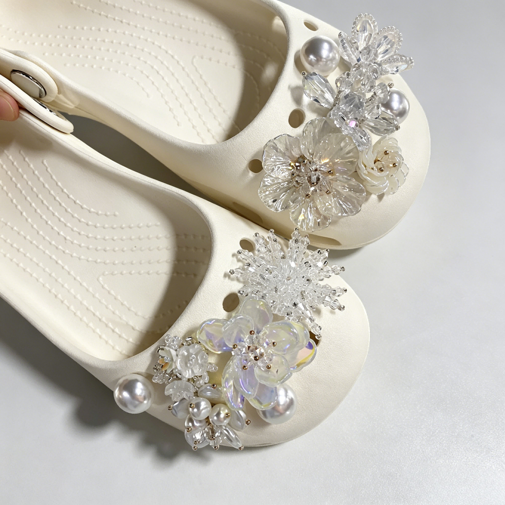 12 Chiếc Nữ Bé Gái Tắc Sandal Giày DIY Quyến Rũ Công Chúa Hoa Trắng Bling Bling Ngọc Trai Mặt Dây Chuyền Nút Lỗ Giày Trang Trí Bộ Phụ Kiện Quà Tặng