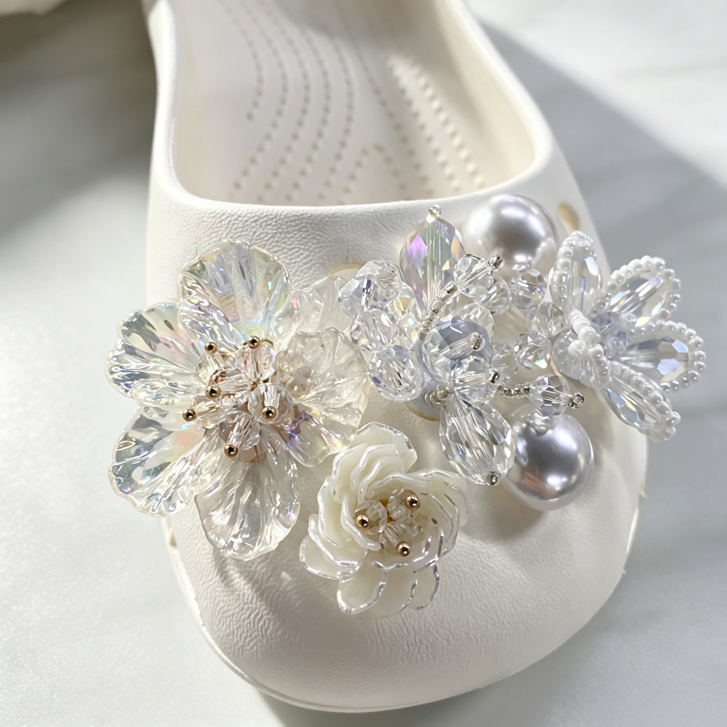 12 Chiếc Nữ Bé Gái Tắc Sandal Giày DIY Quyến Rũ Công Chúa Hoa Trắng Bling Bling Ngọc Trai Mặt Dây Chuyền Nút Lỗ Giày Trang Trí Bộ Phụ Kiện Quà Tặng