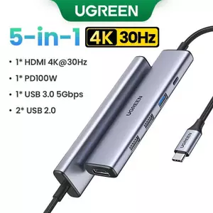 Bộ hub USB UGREEN chia 3 Cổng USB C 4K HDMI 5 trong 1 type C OTG