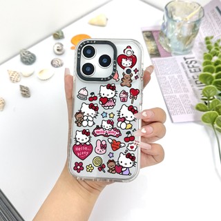 Dễ Thương May Mắn Hello Kitty Nhãn Dán Màu Ốp Lưng Tương Thích Cho IPhone 11 13 15 16 17 Pro Max 12 Mini Cover X XR XSMax Silicone Mềm Trong Suốt Cản SE 2022 6 7 8 Plus Chống Sốc