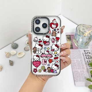 Dễ Thương May Mắn Hello Kitty Nhãn Dán Màu Ốp Lưng Tương Thích Cho IPhone 11 13 15 16 17 Pro Max 12 Mini Cover X XR XSMax Silicone Mềm Trong Suốt Cản SE 2022 6 7 8 Plus Chống Sốc