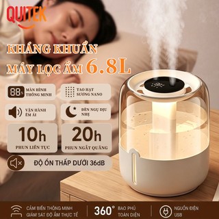 QUITEK Máy tạo độ ẩm phun kép 6.8L - Màn hình LED hiển thị nhiệt độ, độ ẩm, tích hợp đèn ngủ tiện lợi