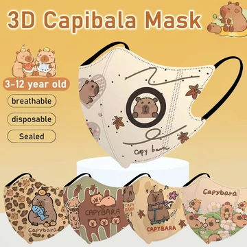 Mặt nạ trẻ em Capybara nhỏ 3-12 tuổi 50 chiếc Mặt nạ trẻ em 3D Bao bì độc lập Capybara Mặt nạ trẻ em in hình dễ thương và thời trang