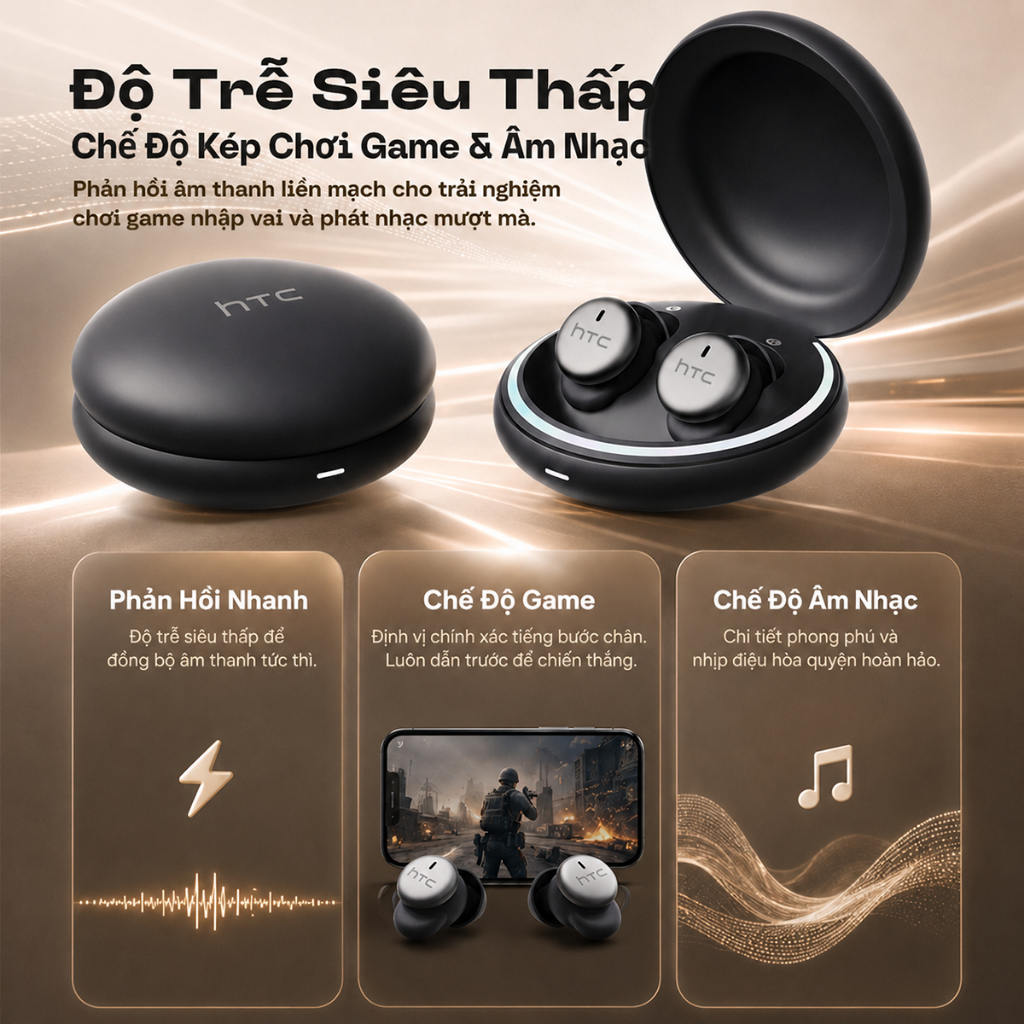 Tai nghe Bluetooth ngủ HTC NE92 Bluetooth 6.0 Chip bên ngủ thoải mái trong tai Hỗ trợ giấc ngủ Tai nghe không dây Trò chơi có độ trễ thấp Chất lượng âm thanh HiFi 1 năm Warran | BigBuy360 - bigbuy360.vn