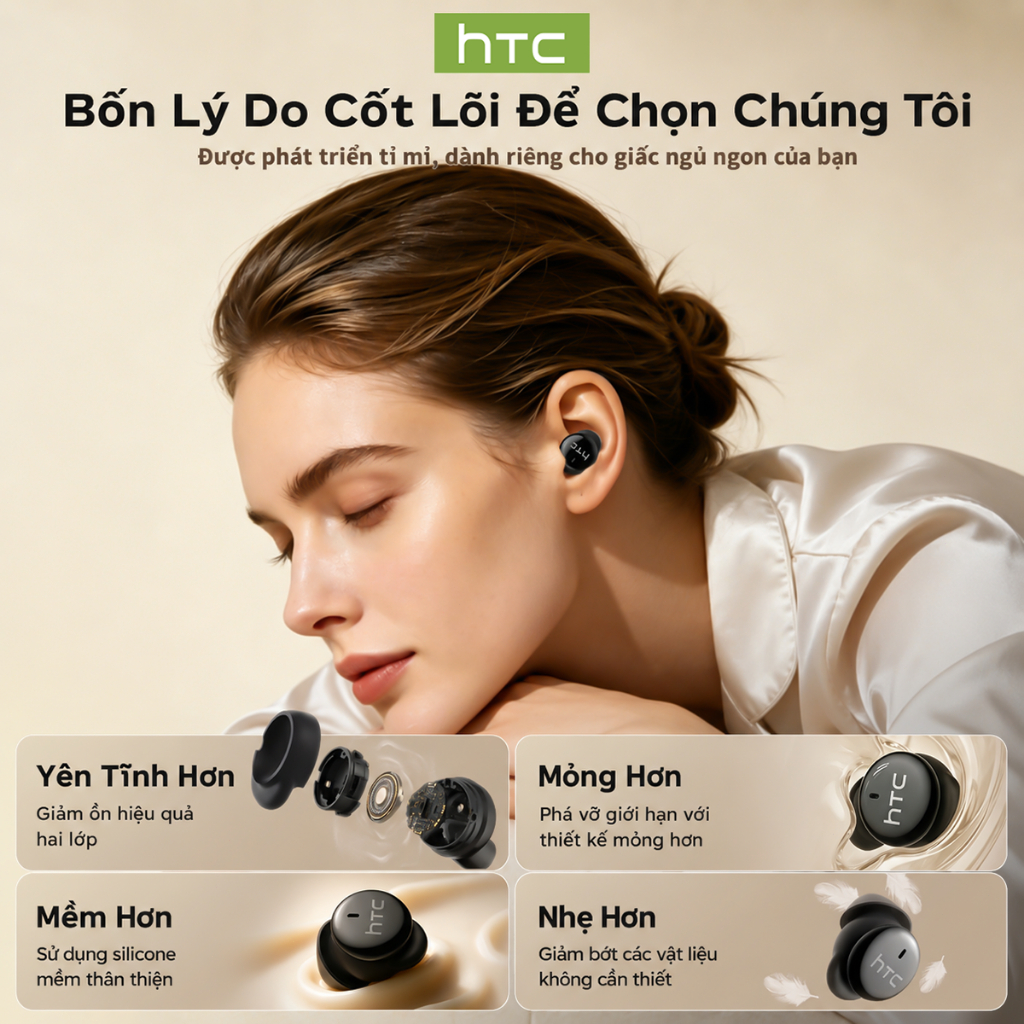 Tai nghe Bluetooth ngủ HTC NE92 Bluetooth 6.0 Chip bên ngủ thoải mái trong tai Hỗ trợ giấc ngủ Tai nghe không dây Trò chơi có độ trễ thấp Chất lượng âm thanh HiFi 1 năm Warran | BigBuy360 - bigbuy360.vn