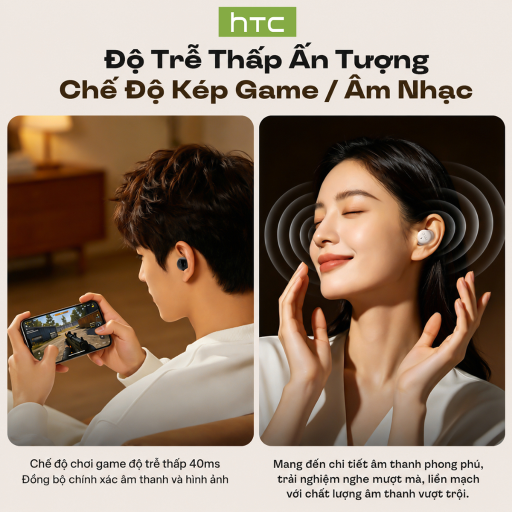 Tai nghe Bluetooth ngủ HTC NE92 Bluetooth 6.0 Chip bên ngủ thoải mái trong tai Hỗ trợ giấc ngủ Tai nghe không dây Trò chơi có độ trễ thấp Chất lượng âm thanh HiFi 1 năm Warran | BigBuy360 - bigbuy360.vn