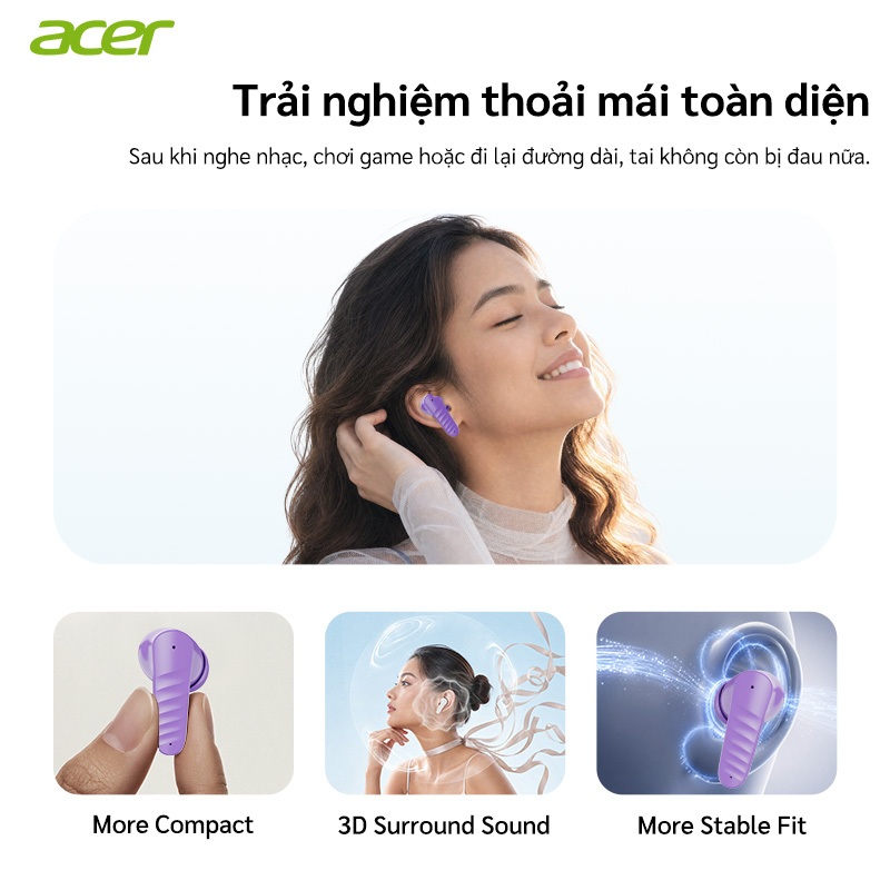 Tai nghe Bluetooth Acer OHR503TWS Esports Space Dome Hiệu ứng âm thanh Cuộc gọi Giảm tiếng ồn ENC Độ trễ Bluetooth siêu thấp... 5.4