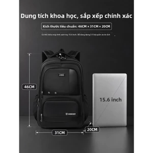 Ba lô nhiều ngăn phân loại đồ kéo kim loại logo thương hiệu, ba lô công thái học giảm áp vai nam giới đi làm hàng ngày Dịch nghĩ
