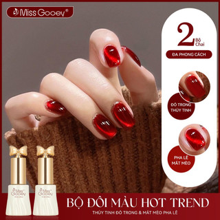 Miss Gooey Thu Đông Pha Lê Đỏ Mắt Mèo Gel Sơn Móng Tay 2026 Trẻ Trung Và Sang Trọng Xu Hướng Làm Trắng Hạt Thủy Tinh