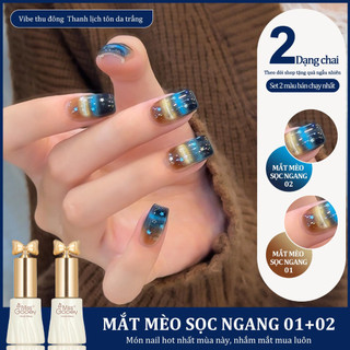 Miss Gooey Phong cách làm móng mới cho mùa thu đông Sơn gel hai tông màu hiệu ứng mắt mèo ngang xu hướng năm 2026 giúp làm sáng tông màu da và tạo diện mạo trong suốt