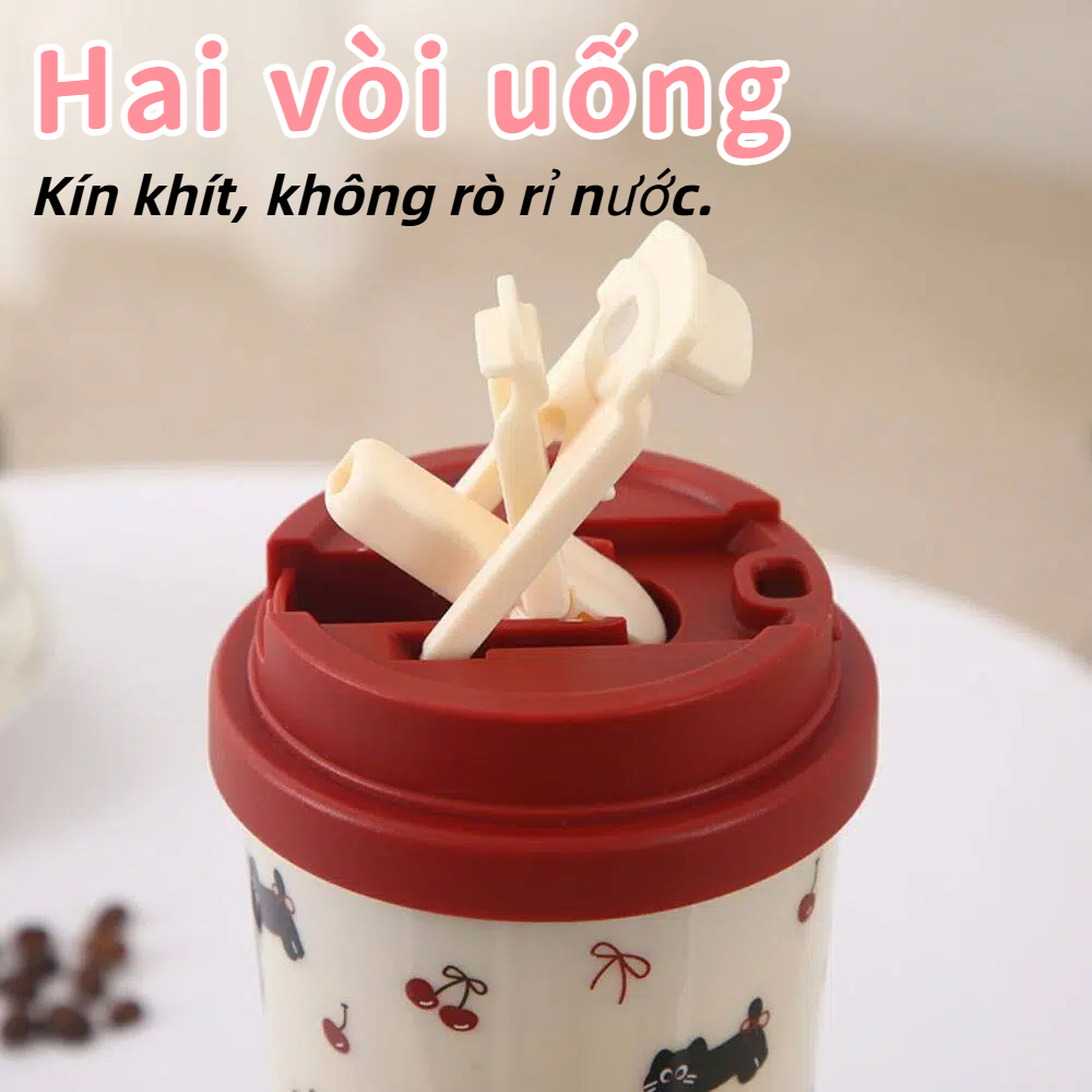 [Vận chuyển nhanh] Cốc nước SIMPLEAID, Chai nước chống rò rỉ uống nước đôi, Cốc cà phê có dây đựng dung tích lớn 550ml dễ thương dành cho học sinh