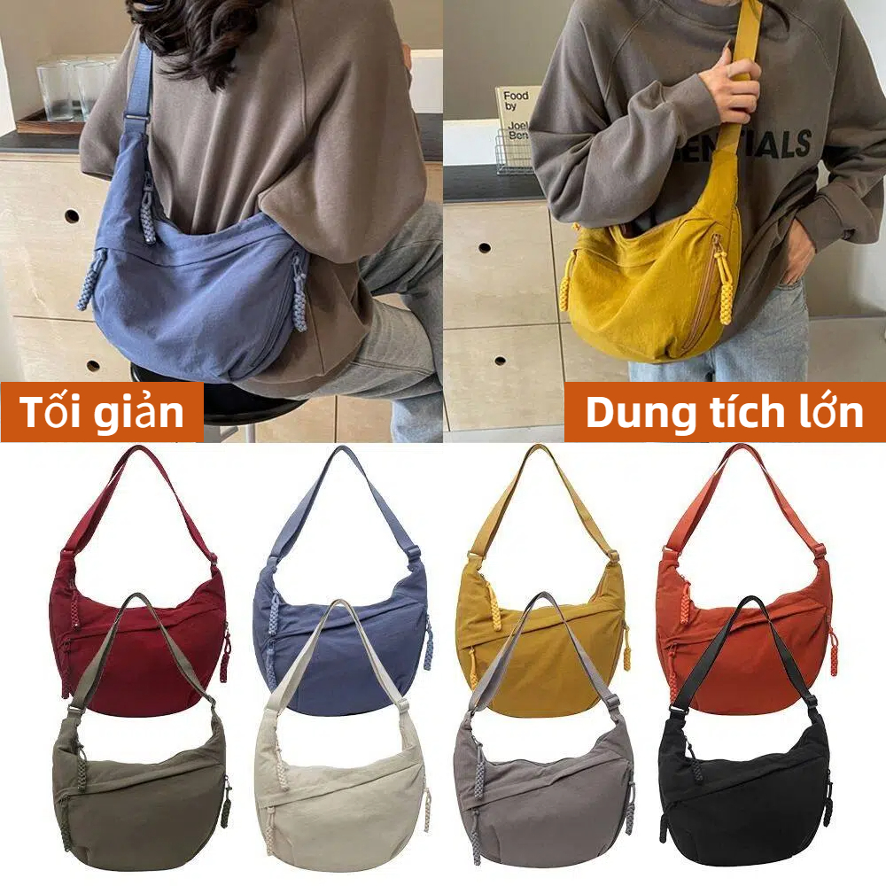 Túi đeo vai SIMPLEAID, Túi đeo chéo vải dung tích lớn, Túi đựng bánh bao màu trơn đơn giản kiểu Hàn Quốc dành cho nữ