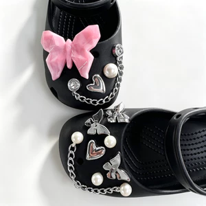 Phong Cách Dễ Thương Họa Tiết Bướm Hồng Quyến Rũ Giày 12 Chiếc Sandal Nữ Trang Trí Nút DIY Phụ Kiện Giày Bộ