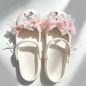 Phong Cách Cổ Tích Nơ Màu Hồng Họa Tiết Giày Quyến Rũ 13 Chiếc Sandal Nữ Trang Trí Nút DIY Phụ Kiện Giày Bộ