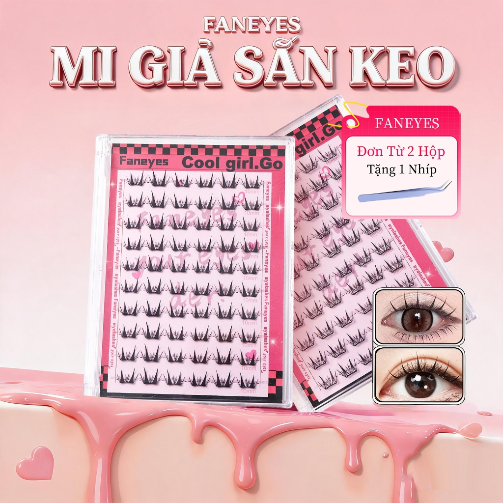 FANEYES Mi giả sẵn keo Tự Nhiên Cong Dày Có Dải Keo Sẵn Dễ Mang Nhiều Kiể Phù Hợp Mọi Dịp Ôm Sát Mắt Quyến Rũ