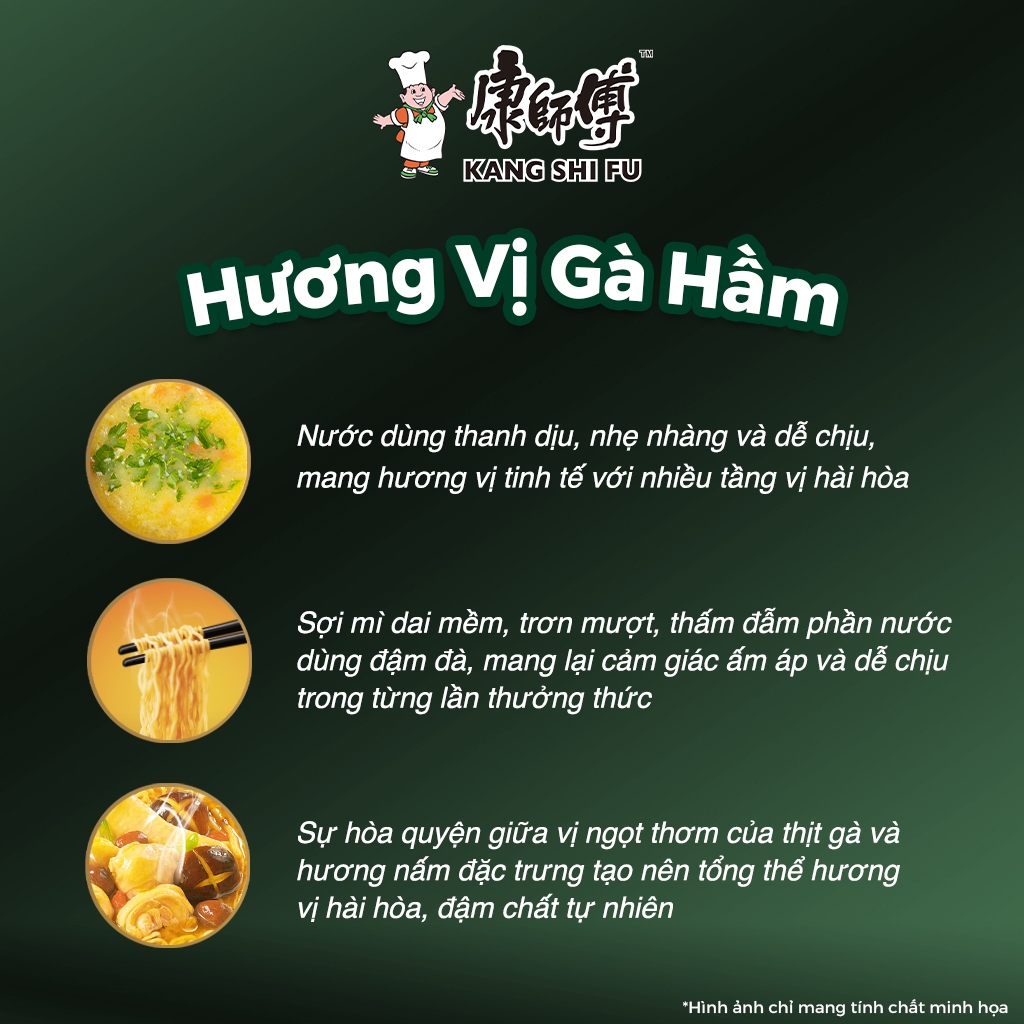 Lốc 5 gói mì ăn liền KANG SHI FU vị gà hầm nấm,  Nước dùng đậm đà, thơm ngon hấp dẫn, 100g/gói